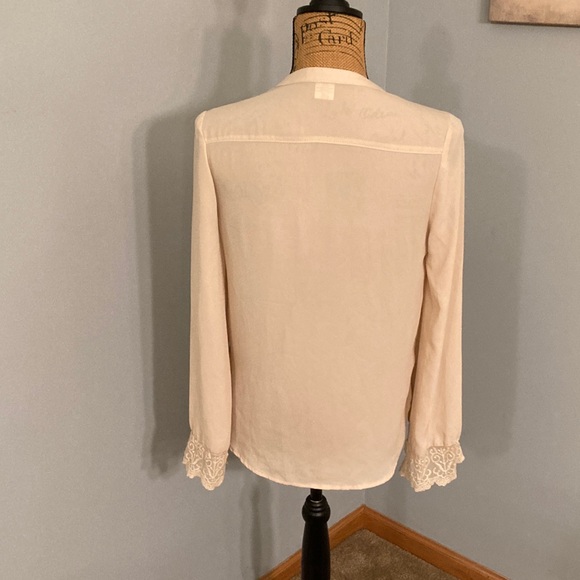 Jealous Tomato Tan Semi-Sheer Wrap Blouse with Lace Cuffs Women Size Small - Picture 4 of 11